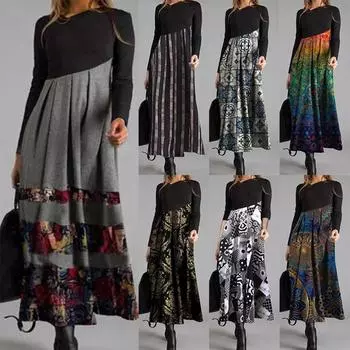 Женское модное повседневное платье с длинным рукавом и принтом больших размеров, вечерние длинные платья для дам XXXL