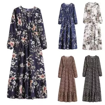 Женское модное повседневное платье с длинными рукавами и принтом на талии и бантом L тёмно-синий