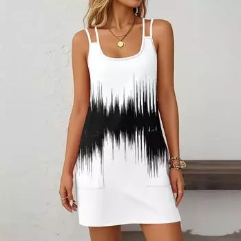 Женское модное повседневное платье с геометрическим градиентом и карманами S белый