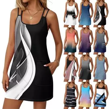 Женское модное повседневное платье с геометрическим градиентом и карманами L