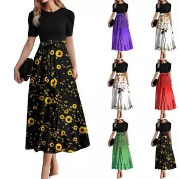 Женское модное повседневное платье с коротким рукавом и круглым вырезом, элегантное, темпераментное L чёрный