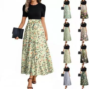 Женское модное повседневное платье с коротким рукавом и круглым вырезом с цветочной вышивкой, элегантное, темпераментное L армия зеленый