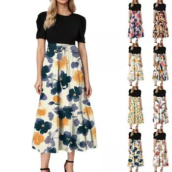 Женское модное повседневное платье с коротким рукавом и круглым вырезом с цветочной вышивкой, элегантное, темпераментное XXL розовый