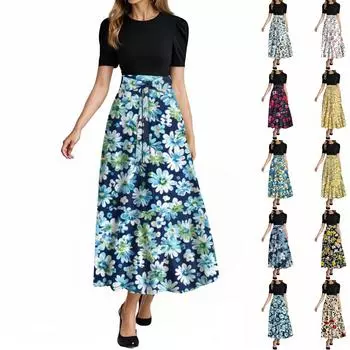 Женское модное повседневное платье с коротким рукавом и круглым вырезом с цветочной вышивкой, элегантное, темпераментное XL винный