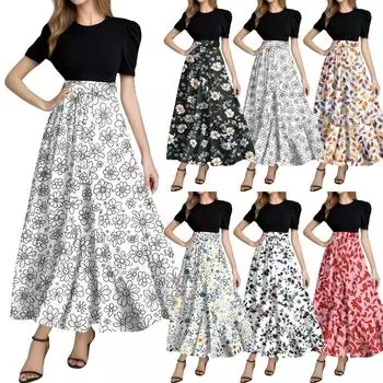 Женское модное повседневное платье с коротким рукавом и круглым вырезом с принтом и строчкой, элегантное, темпераментное M белый