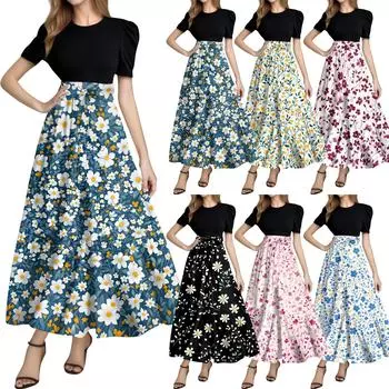 Женское модное повседневное платье с коротким рукавом и круглым вырезом с принтом и строчкой, элегантное, темпераментное M фиолетовый