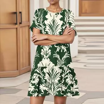 Женское модное повседневное платье с круглым вырезом и коротким рукавом с цветочным принтом S