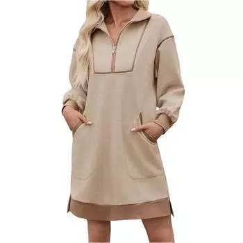 Женское модное повседневное платье с круглым вырезом и длинными рукавами XL коричневый