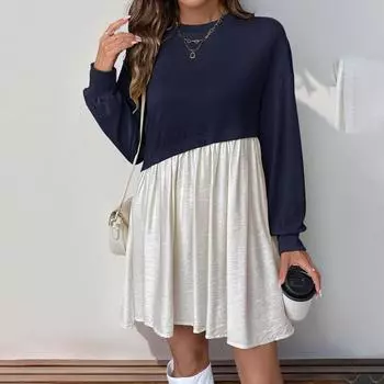 Женское модное повседневное платье с круглым вырезом и длинным рукавом в цветочном стиле XL