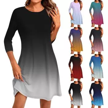 Женское модное повседневное платье с круглым вырезом и рукавом три четверти S красный