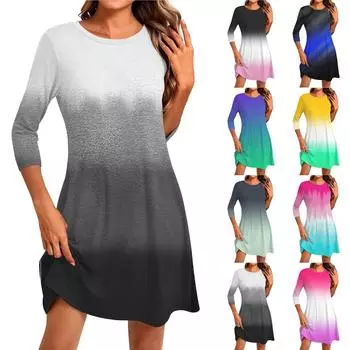 Женское модное повседневное платье с круглым вырезом и рукавом три четверти L