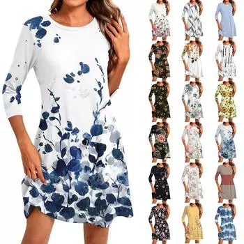 Женское модное повседневное платье с круглым вырезом и рукавом три четверти S