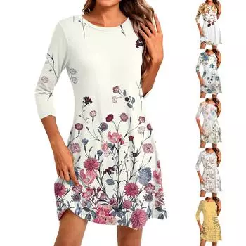 Женское модное повседневное платье с круглым вырезом и рукавом три четверти M жёлтый