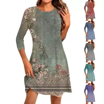 Женское модное повседневное платье с круглым вырезом и рукавом три четверти M