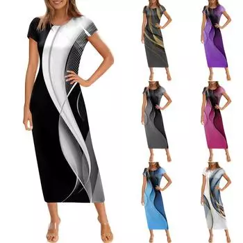 Женское модное повседневное платье с круглым вырезом и коротким рукавом XXL серебряный