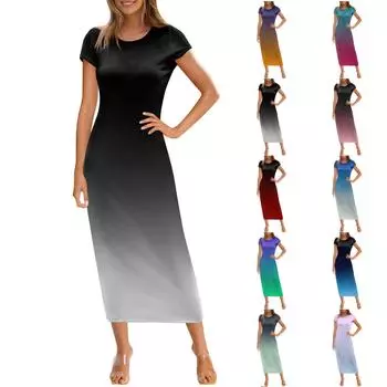 Женское модное повседневное платье с круглым вырезом и коротким рукавом L