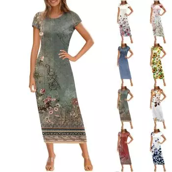 Женское модное повседневное платье с круглым вырезом и коротким рукавом XXXL жёлтый