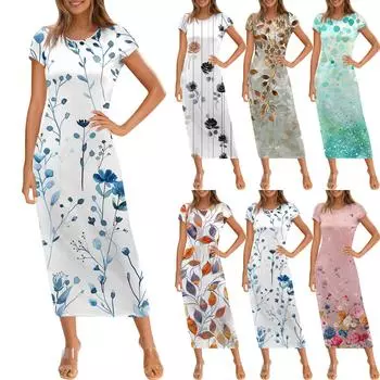 Женское модное повседневное платье с круглым вырезом и коротким рукавом M белый