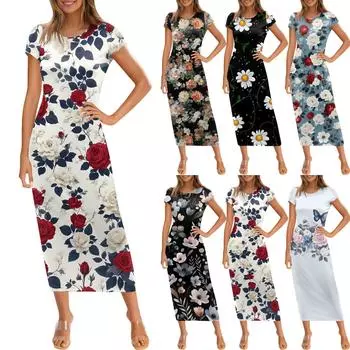 Женское модное повседневное платье с круглым вырезом и коротким рукавом L