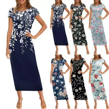 Женское модное повседневное платье с круглым вырезом и коротким рукавом L красный