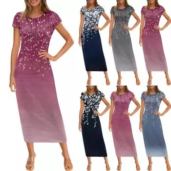 Женское модное повседневное платье с круглым вырезом и коротким рукавом L винный