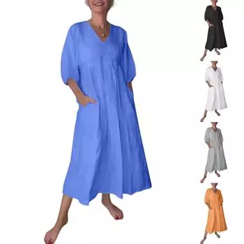 Женское модное повседневное платье с круглым вырезом, плиссировкой, длинными рукавами, завязками на спине, однотонное L чёрный