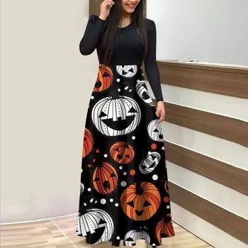 Женское модное повседневное платье с круглым вырезом и длинными рукавами XXL белый