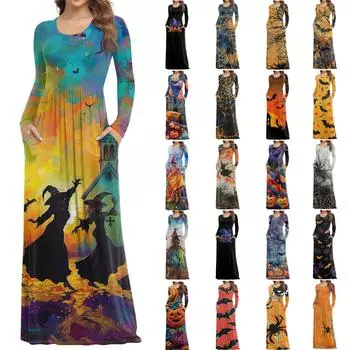 Женское модное повседневное платье с круглым вырезом и длинными рукавами с карманами XL шафрановый