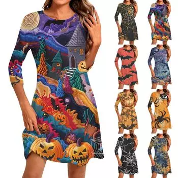 Женское модное повседневное платье с круглым вырезом и рукавом три четверти S