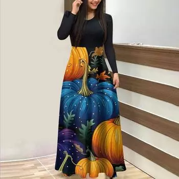 Женское модное повседневное платье с круглым вырезом и длинными рукавами XXL синий