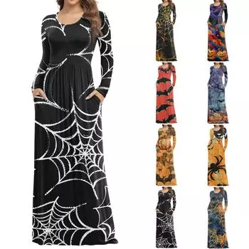 Женское модное повседневное платье с круглым вырезом и длинными рукавами с карманами L чёрный