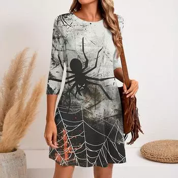 Женское модное повседневное платье с круглым вырезом и рукавом три четверти XXL