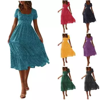 Женское модное повседневное платье с квадратным вырезом и рукавами-пузырьками с цветочным принтом L чёрный