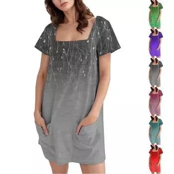 Женское модное повседневное платье с квадратным вырезом и коротким рукавом L