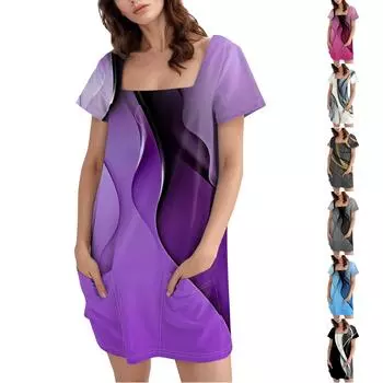 Женское модное повседневное платье с квадратным вырезом и коротким рукавом L чёрный