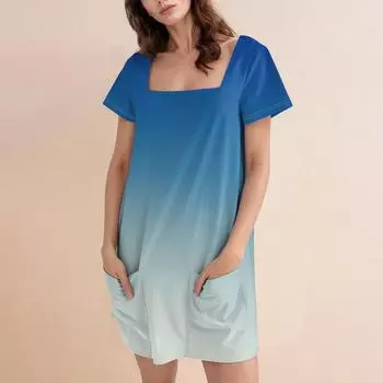 Женское модное повседневное платье с квадратным вырезом и коротким рукавом S