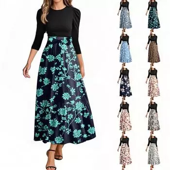 Женское модное повседневное платье с поясом и круглым вырезом, цветочной вышивкой, элегантное, темпераментное, с рукавами три четверти M