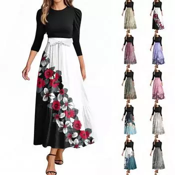 Женское модное повседневное платье с поясом и круглым вырезом, цветочной вышивкой, элегантное, темпераментное, с рукавами три четверти XXL белый