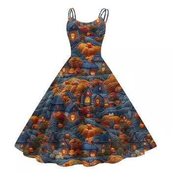 Женское модное повседневное платье с принтом на Хэллоуин, сексуальное с открытыми плечами, в стиле панк, ретро L