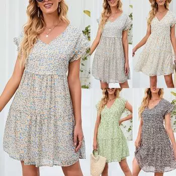 Женское модное повседневное платье с принтом, струящаяся свободная шифоновая юбка трапециевидной формы L чёрный