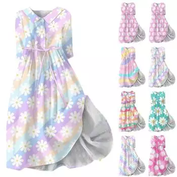 Женское модное повседневное платье с рукавами 3/4 и отворотами с принтом L зелёный