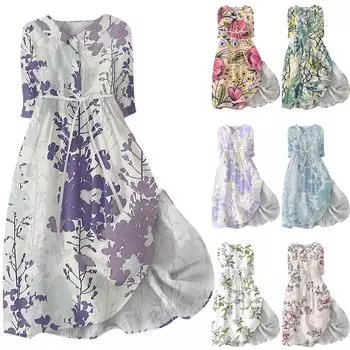 Женское модное повседневное платье с рукавами 3/4 и отворотами с принтом M зелёный