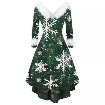 Женское модное повседневное платье с v-образным вырезом и рождественским принтом для вечеринки с длинными рукавами L темно-зеленого