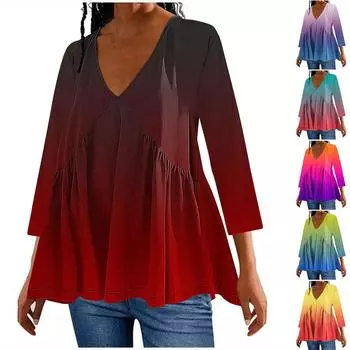 Женское модное повседневное платье с v-образным вырезом и семью рукавами с принтом, футболка, топ L