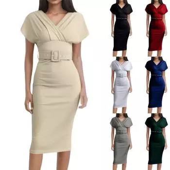 Женское модное повседневное платье темперамент с открытыми плечами и высокой талией, показывающее талию с поясом XXL синий