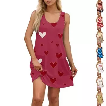 Женское модное повседневное платье-жилет с маленьким карманом на День святого Валентина с принтом в виде сердца M золотой