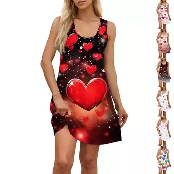 Женское модное повседневное платье-жилет с маленьким карманом на День святого Валентина с принтом в виде сердца XXL
