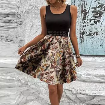 Женское модное повседневное платье-жилет в стиле ретро с цветными блоками M бежевый