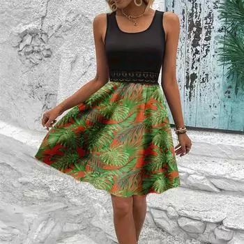 Женское модное повседневное платье-жилет в стиле ретро с цветными блоками XXL оранжевый