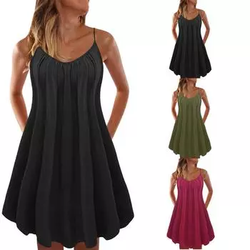 Женское модное повседневное пляжное платье с цветочным принтом и круглым вырезом M чёрный